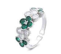 Gixaxak 925 Sterling Silver Green Gemstone Ring Cut Cubic Zirconia Diamond Eternity Ring Vintage Emerald Flower Ring Fashion Green Zircon Jewelry Rings Opening