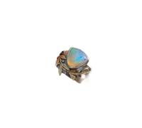 Gixaxak Alloy Inlaid Geometric Retro Punk Moonstone Ring Vintage Natural Moonstone Rings Antique Boho Carving Leaf Moonstone Rings Gold Jewelry Rings Vintage Handmade Victorian Rings(Size 6