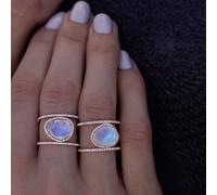Gixaxak Bohemia Irregular Moonstone Ring 14K Rose Gold Plated Zircon Ring 14K Gold Moonstone Ring Opal Diamond Ring Transparent Elegant Moonstone Engagement Cocktail Wedding Band, Size 6, Rose Gold