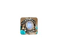 Gixaxak Boho Style Gemstone Ring Silver Alloy Hypoallergenic Moonstone Charm Ring Faux Cut Dainty Ring Aristocrat Temperament Jewelry Creative Punk Moon Star, Size 9