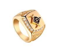 Gixaxak Cuban Hip Hop Jewelry 14K Gold Eagle Stainless Steel Gilded Men's Ring Ice Out Transparent Cubic Zirconia Totem Zircon Inlay Ring Fashion Personality Ring Square, Size 10, Stone, No Gemstone