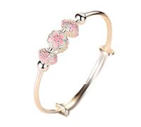 Gixaxak Fashion Plated S925 Sterling Silver Cherry Blossom Bracelet Lucky Transfer Bangle Silver Beads Bangle Transfer Pink Beads Bracelet Cuff Open Design Pink Flower Bangle Bracelet, One