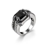 Gixaxak Fashion Sterling Silver Black Crystal Boho African Simulated Diamond Dainty Ring Charming Temperament Trendy Jewelry Gothic Punk Band Ring Black, Size 9, Silver