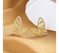 Gixaxak Fashion Zircon Hollow Gold Silver Butterfly Earrings Charm Butterfly Hoop Earrings Dainty Silver Stud Earrings for Women 14K Gold Plated Butterfly Ear Studs Minimalist Jewelry(Gold）