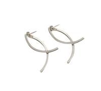 Gixaxak Geometric Twisted Line Ear Cuff Silver Gold Plated Cross Ear Cuffs with Clip on Earrings Women Cross Curved Earrings Gold Geometric Drop Earrings(Silver )