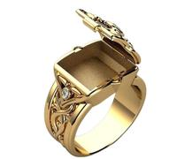 Gixaxak Golden Cross Pattern Man Zircon Ring Mens Rings Stainless Steel Square Signet Rings Mens Rings Signet Rings for Men 14K Gold Plated Rings Gold Rings Iced Out Rings(Size 10