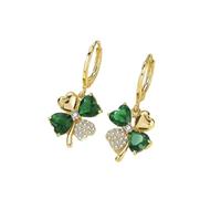 Gixaxak Green Zircon Ear Buckle, Green Cat Eye Flower Earrings for Women, 925 Sterling Silver, Hypoallergenic, Lucky Love Heart, 4 Leaf Petal, Small Cute Stud Earrings, Petite