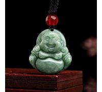 Gixaxak Laughing Buddha Pendant Green Jade Smiling Laughing Buddha Necklace Gemstone Lucky Amulet Jewelry for Women Men Natural Jade Buddha Jade Pendant Lac Bamboo