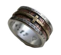 Gixaxak Mens Retro Tri-Color Cross Ring Retro Motorcycle Personality Dominant Ring Cross Ring Rotating Band Ring Hammered Ring Cross Rings 925 Sterling Silver Cross Ring, Size 12, Stone:, No Gemstone