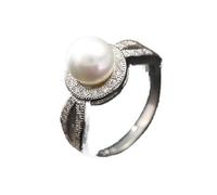 Gixaxak Pearl Cubic Zirconia Ring for Women, 925 Sterling Silver Infinity Cubic Zirconia Women's Rings with 6mm White Freshwater Cultured Pearl Wedding Jewelry Engagement Ring for Women, Size 9, Pearl