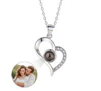 Gixaxak Projection Necklace, Photo Necklace, One Hundred Languages Gold Tone Necklace, Heart Shaped Clavicle Chain, Infinity Symbol, Heart Pendant with Birthstone Crystals, Jewelry, Sterling Silver