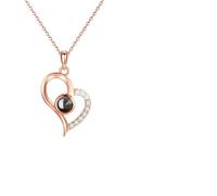 Gixaxak Projection Necklace, Photo Necklace, One Hundred Languages Gold Tone Necklace, Heart Shaped Clavicle Chain, Infinity Symbol, Heart Pendant with Birthstone Crystals, Jewelry, Sterling Silver