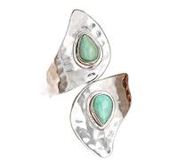 Gixaxak Retro Silver Ring Natural Turquoise Boho African Artificial Stone Jewelry Aristocrat Dainty Ring Charming Noble Temperament Personality Unique Deluxe Ring, Size 10, Alloy, gemstone, silver