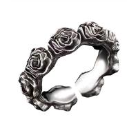 Gixaxak Rose Wreath Ring Vintage Couple Ring Flower Vine 925 Sterling Silver Band Ring Wild Flower Vine Band Ring Silver for Women Ring Jewelry Open Adjustable Vintage Silver Floral Fashion
