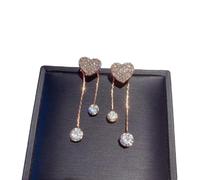 Gixaxak S925 Silver Needle Bow Star Heart Shape Fringe Earrings Fashion Earrings Star Ear Stud Pave Crystal Dangle Earrings Boho Beaded Fringe Drop Earring Bow Stud Gold Earrings for Women(Style 2)