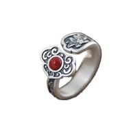Gixaxak Sterling Silver Vintage Red Agate Ring with Adjustable Opening Lotus Flower Ring Lotus Ring Garnet Ring Flower Rings Simple Rings 925 Sterling Silver Rings