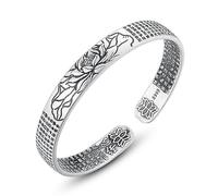 Gixaxak Sutra Retro Opening Adjustable Bracelet Large Mercy Mantra Lotus Heart Sutra Silver Bracelet Hammered Sterling Silver Handmade Cuff Bracelet Minimalist Simple