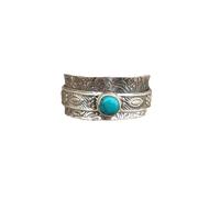 Gixaxak Turquoise Wide Band Ring for Women Man Vintage Boho Ball Bead Blue Stone Knuckle Finger Rings Bohemian Retro Jewelry Embossed Ring(Size 7)