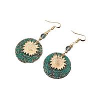 Gixaxak Vintage Bohemian Double Sunflower Earrings Vintage Fashion Earrings 14K Gold Sunflower Moonstone Earrings Sunflower Earring Handmade Bohemian Sunflower Dangle Drop Earrings