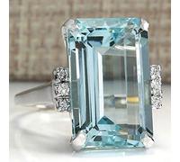 Gixaxak Vintage Fashion Women 925 Silver Aquamarine Gemstone Ring Engagement Wedding Jewelry Sapphire Cut Cubic Zirconia CZ Gemstones Birthstone Halo Solitaire Engagement Rings (7)