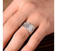 Gixaxak Vintage Style Sterling Silver Adjustable Ethnic Wind Hand Hammered Wide Ring 925 Sterling Silver Fish Ring