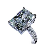 Gixaxak White Gold Plated Silver Engagement Wedding Ring with Large Carat Emerald Cut Cubic Zirconia CZ Oversized 6 Carat 3A Zircon Engagement Cushion Cut Halo Engagement Ring (8)