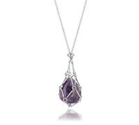 Gixemeva Interchangeable Crystal Holder Necklace, Crystal Stone Cage Pendant Necklace, Stainless Steel Necklaces with Gemstone Holder for Women Men, Medium, Stainless Steel, Amethyst