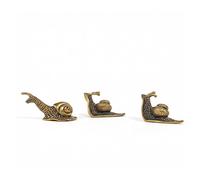Gixemeva Set of 3 Tiny Brass Snail Figurines - Cute Vintage Cottagecore Décor for Desk, Bookshelf & Plant Pots, Adorable Mini Animal Sculptures