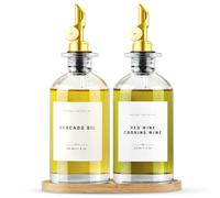 GIXSEGIE Olive Oil Dispenser Bottle with Bamboo Tray, Oil and Vinegar Dispenser Set w.Metal Pour Spout, Coffee Syrup Dispenser, Olive Oil Cruet Cooking Oil Dispenser for Kitchen