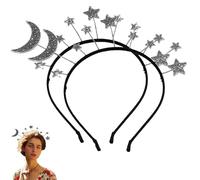 GIYAWA 2 Pcs Alloy Sparkly Moon and Star Celestial Headband for Women，Girls,Silver Headpieces Perfect for Space Party, Halloween, Planet Costume