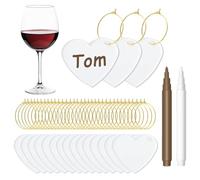 GIYAWA 50 Pcs Acrylic Blank Wine Glass Charms Heart Shaped Drink Markers DIY Drink Tags Lables Rings with 2 Pcs Pearl Marker Pen