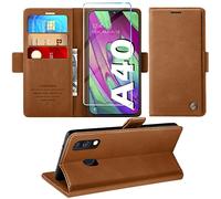 Giyer Leather Mobile Phone Case for Samsung Galaxy A40, Flip Case with Stand Function, Card Slot Wallet, Protective Case, 5.9 Inch, Brown