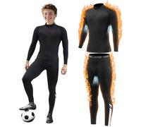 Giyim Kids Thermal Base Layer Set - Collar Style Boys Football Skins & Tights Football Compression Set, Double - Layer Breathable for Sport, Football, Basketball & Ski (Black&26)