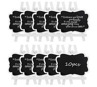 Giyiprpi 10 Pack Mini Chalkboard Signs with Easel Stand, 3.9x2.9 Inch Small Wooden Chalkboard Labels and Tags for Events, Parties and Weddings
