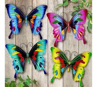Giyiprpi 4 Pack Metal Butterfly Wall Decor, 9.7" 3D Colorful Outdoor Fence Wall Art Decor, Hanging Decoration for Garden Backyard Living Room Balcony Patio Indoor, Gift for Kids Family Friends
