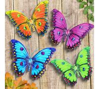 Giyiprpi Metal Butterfly Wall Decor, 9.6" 3D Outdoor Fence Wall Art Decor, Hanging Decoration for Garden Backyard Living Room Balcony Patio Indoor, Gift for Mom Kids Family Friends(4 Pack)