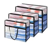 Giyofom 3 Pack Clear Plastic Storage Bags 90L+40L+60L Clothes Storage Bag with Zipper Closet Organizer Moving Bags with Reinforced Handle for Loft Wardrobe for Bedding Clothes Blanket Duvet