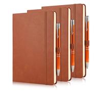 Giyofom A5 and Pen, 3 Pack Journal 200 Pages 80 GSM Hardback Notepad with 3 Pens, Lined Pages and Pen Loop, Note Book for Work, Travel, College-Brown
