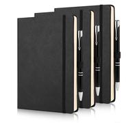 Giyofom Notepad and Pen, A5 Notebook, 3 Pack Journal 160 Pages 80 GSM Hardback Notepad with 3 Pens, Lined Pages and Pen Loop, Note Book for Work, Travel, College (Black)