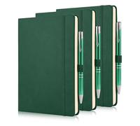 Giyofom Notepad and Pen, A5 Notebook, 3 Pack Journal 160 Pages 80 GSM Hardback Notepad with 3 Pens, Lined Pages and Pen Loop, Note Book for Work, Travel, College (Green)