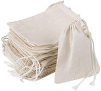 GIYOMI 20 Pcs Muslin Drawstring Bags - Natural Unbleached Cotton Straining Herbs Cheesecloth Bags for Coffee Tea Brew, Soup Gravy Broth Stew, Bone Broth Brew, Spice, 4 x 3 Inches