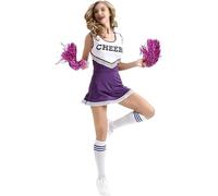 GIYXHU Cheerleader Uniform Cheerleader Costume Schoolgirl Dress School child Sexy Costumes Halloween Cheer Leader Fancy Dress Sports Uniform(Purple,XS)