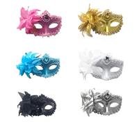 GIYXHU Masquerade Mask 6PCS Dance Party Diamond Mask Feather Wedding Carnival Performance Costume Sexy Lady Masquerade(Mix colors)