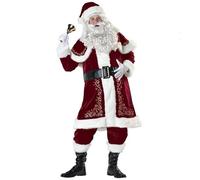 GIYXHU Santa Costume Santa Claus Cosplay Costume Red Deluxe Velvet Fancy Outfit Set Xmas Party Men Family New Year Suit Adult Christmas(XXL,11 PCS)