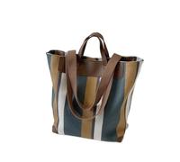 GIYXHU Women's Bucket Bag Women'S Bucket Bag Striped Shoulder Bucket Bags For Women Canvas Fabric Large Capacity Shopping Totes Commute Shopper Handbags(Blue)