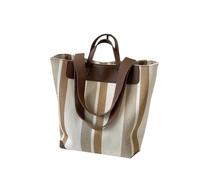 GIYXHU Women's Bucket Bag Women'S Bucket Bag Striped Shoulder Bucket Bags For Women Canvas Fabric Large Capacity Shopping Totes Commute Shopper Handbags(Beige)