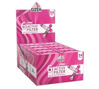 GIZEH Pink Active Filter - Activated Carbon Filter Slim 6 mm Diameter - Activated Carbon Filter Slim with Activated Carbon from Coconut Shell - Filter with 27 mm Length in Pack of 10 x 34 Filters