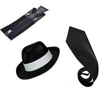 Gizelle 1920's Mob Gangster HAT TIE Braces Set Felt Trilby AL Capone Fancy Dress (Black Set)