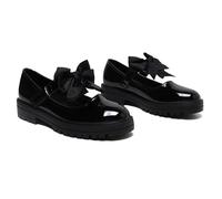 Gizelle® Girls Patent Black Mary Jane School Shoes with Detachable Bow On Strap - Toddler Kids Back to School Comfortable Anti-Slip Uniform Flat Shoes UK-7uk
