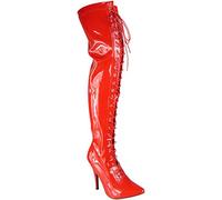 Gizelle LADIES BOOTS WOMENS THIGH HIGH OVER THE KNEE BOOTS FRONT LACE HEEL (7 UK, Red Patent)